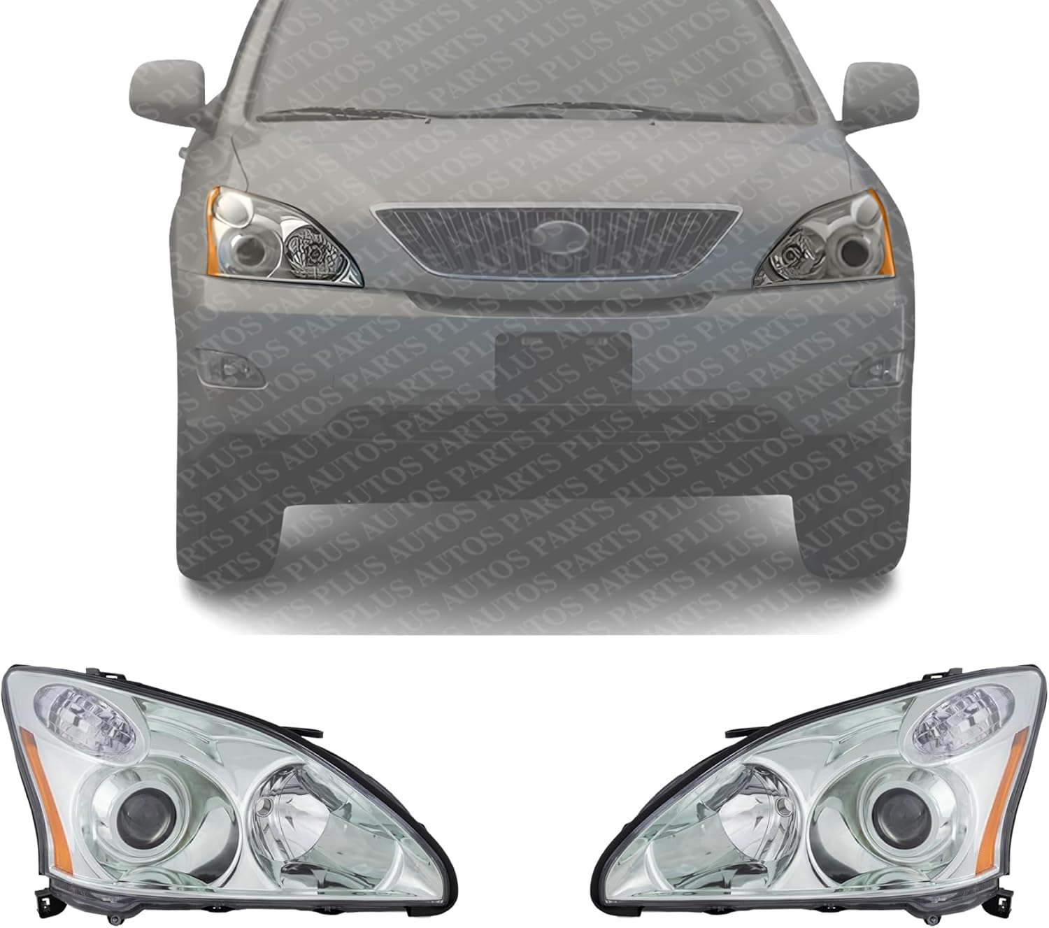 Set Of 2 Front Headlight Assembly Lens And Housing Right Passenger & Left Driver Side Direct Replacement Compatible With 2004-2006 Lexus RX330 LX2503122 LX2502122 8114548210