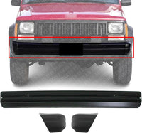 Front Bumper Face Bar Primed Steel + End Caps Textured Right & Left Side Direct Replacement Compatible With Jeep Wagoneer 1984-1990 / Cherokee 1984-1996 / Comanche 1986-1992 CH1004107