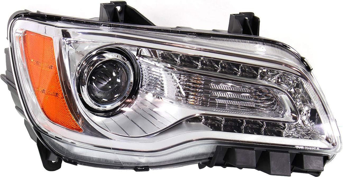 Front Headlight Assembly With Chrome Interior Right Passenger Side Direct Replacement Compatible With 2011-2014 Chrysler 300 68143002AC-PFM