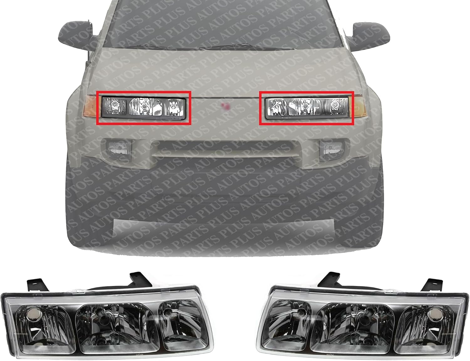 Set Of 2 Front Headlight Assembly With Black Interior Right Passenger & Left Driver Side Direct Replacement Compatible With 2002-2004 Saturn Vue GM2502228 GM2503228 22702945 22702946