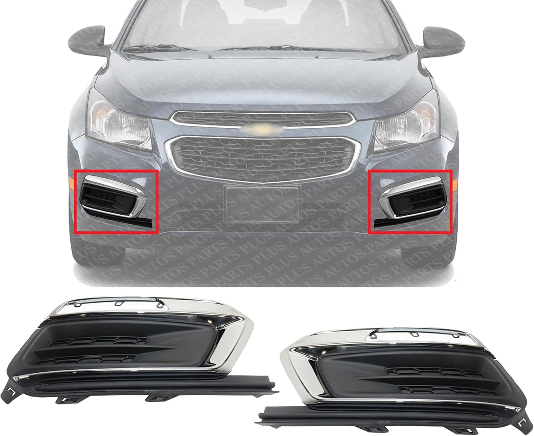 Set Of 2 Front Fog Light Cover Plastic Left Driver & Right Passenger Side Direct Replacement Compatible With 2015 Chevrolet Cruze / 2016 Cruze Limited GM1039184 GM1038184