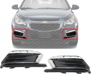 Set Of 2 Front Fog Light Cover Plastic Left Driver & Right Passenger Side Direct Replacement Compatible With 2015 Chevrolet Cruze / 2016 Cruze Limited GM1039184 GM1038184