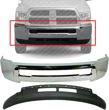 AUTOS PARTS PLUS Front Bumper Chrome Without Fog Light Holes + Lower Valance Air Dam Textured Direct Replacement Compatible With 2013-2018 Ram 2500 3500 CH1002391 CH1090149 68045699AB 68196533AA