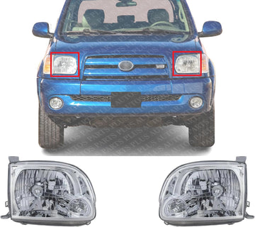 Set Of 2 Front Head Light Assembly Plastic Left Driver & Right Passenger Side Direct Replacement Compatible With 2005-2006 Toyota Tundra TO2502166 TO2503166 811500C040 811100C040