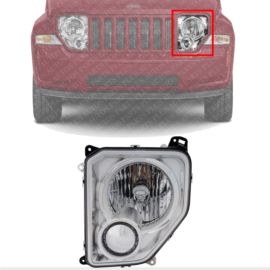 AUTOS PARTS PLUS Front Head Light Assembly Left Driver Side Direct Replacement Compatible With 2008-2012 Jeep Liberty CH2502221 57010171AE-PFM