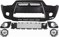 Front Bumper Cover Primed Plastic + Upper & Lower Grille + Chrome Molding + Fog Light + Trim Left & Right Side Direct Replacement Compatible With 2011-2012 Mitsubishi Outlander/RVR