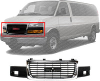 Front Grille Chrome Shell/Painted Black Insert Direct Replacement Compatible With 2003-2023 GMC Savana 1500 2500 3500 GM1200532 84689071
