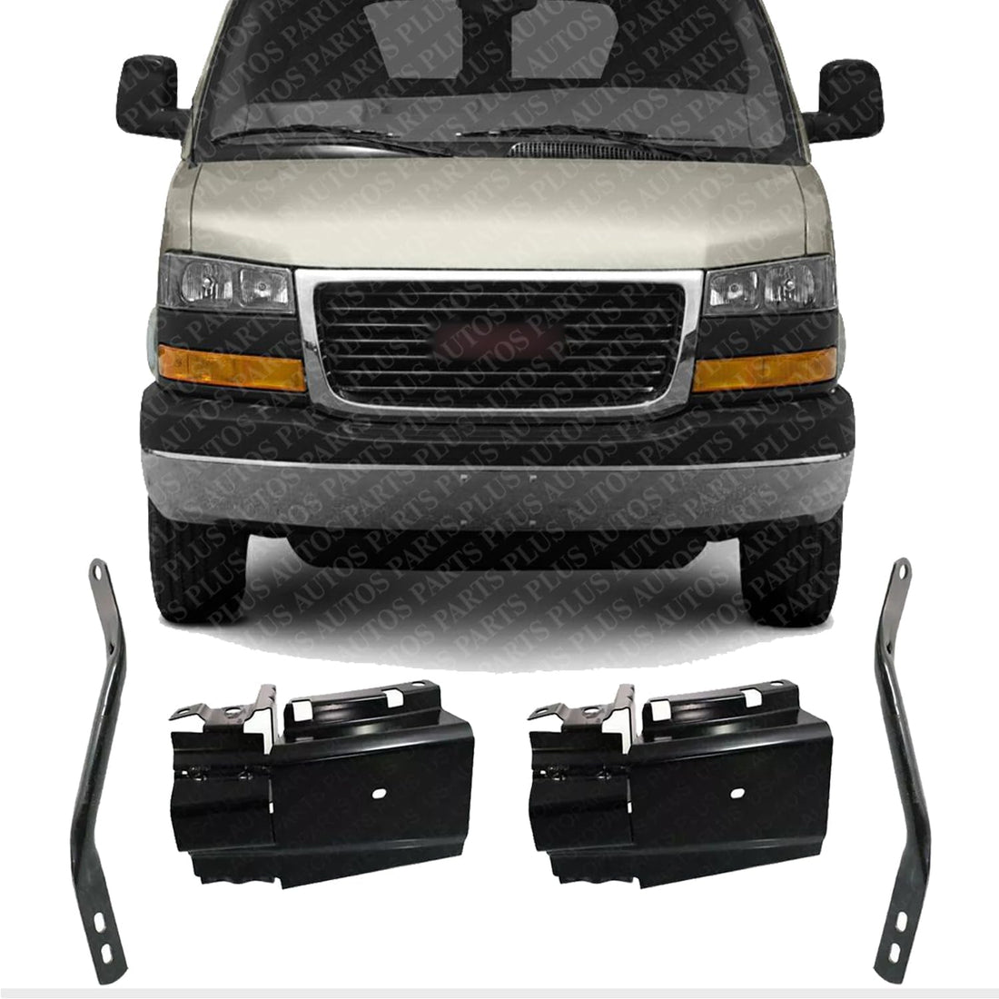AUTOS PARTS PLUS Front Bumper Brackets + Outer Brace Set Of 4 Left Driver & Right Passenger Side Direct Replacement Compatible With Chevrolet Express & GMC Savana 2500 3500 2003-2023 GM1066151
