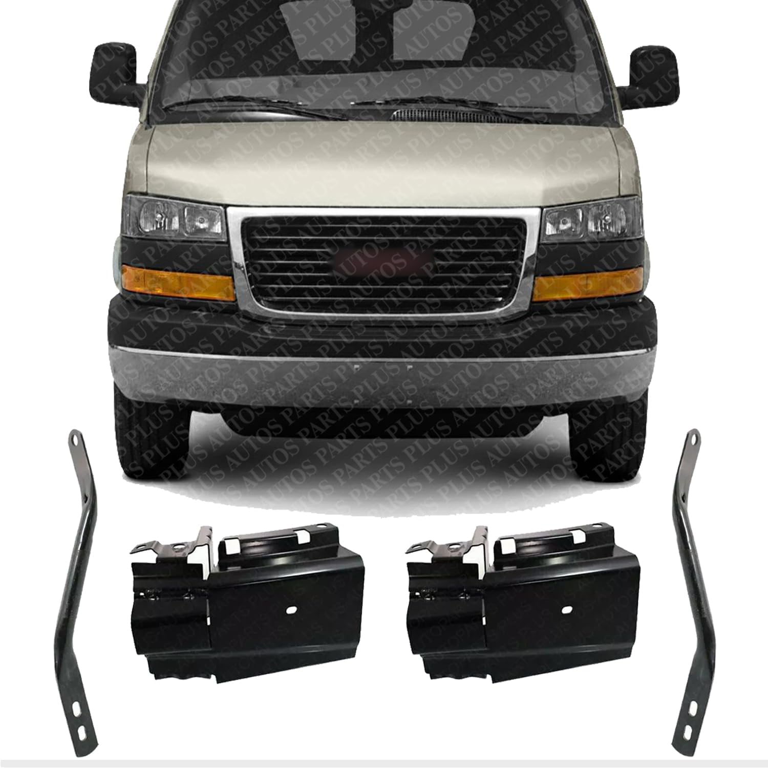 AUTOS PARTS PLUS Front Bumper Brackets + Outer Brace Set Of 4 Left Driver & Right Passenger Side Direct Replacement Compatible With Chevrolet Express & GMC Savana 2500 3500 2003-2023 GM1066151
