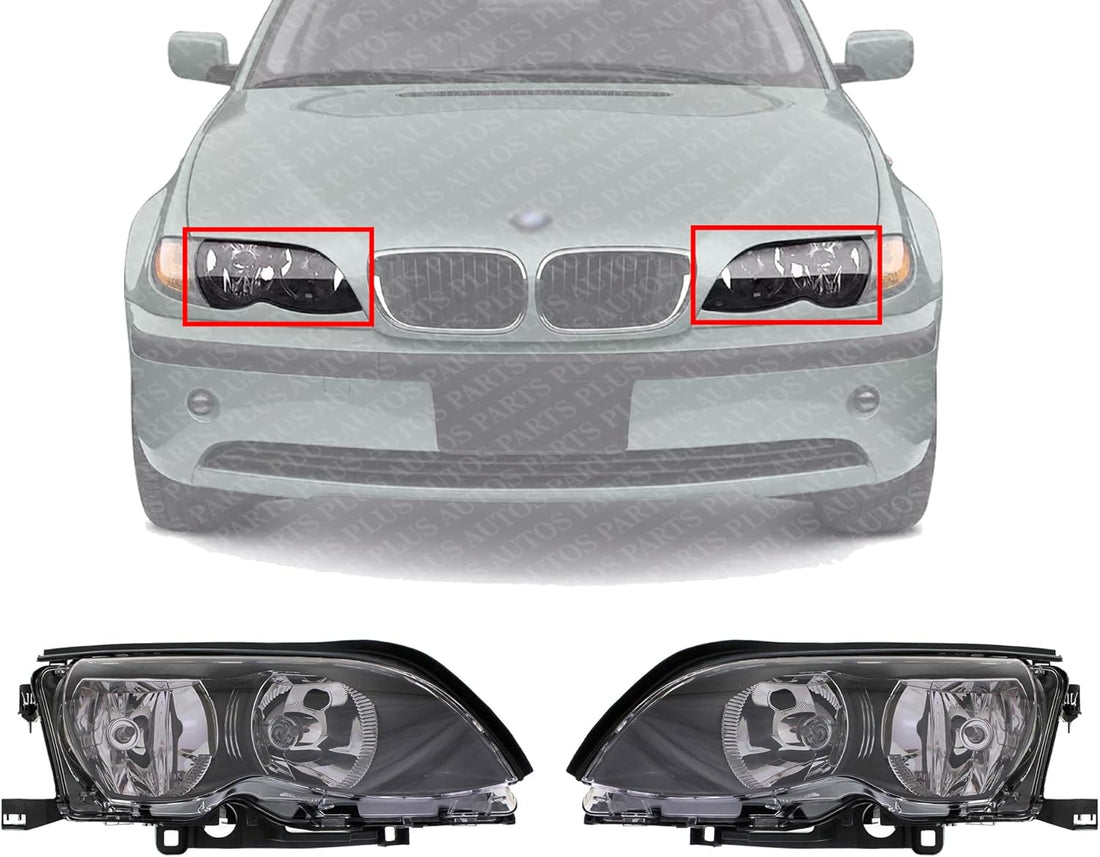 Set Of 2 Front Headlight Assembly Halogen With Black Interior Right Passenger & Left Driver Side Direct Replacement Compatible With 2002-2005 BMW 3-Series BM2502122 BM2503122