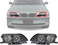 Set Of 2 Front Headlight Assembly Halogen With Black Interior Right Passenger & Left Driver Side Direct Replacement Compatible With 2002-2005 BMW 3-Series BM2502122 BM2503122