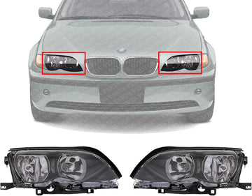 Set Of 2 Front Headlight Assembly Halogen With Black Interior Right Passenger & Left Driver Side Direct Replacement Compatible With 2002-2005 BMW 3-Series BM2502122 BM2503122
