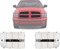 Front Grille Insert Horizontal Bar Chrome Right Passenger & Left Driver Side Direct Replacement Compatible With 2002-2005 Dodge Ram 1500 2500 3500 CH1201104 CH1201103 5073296AA