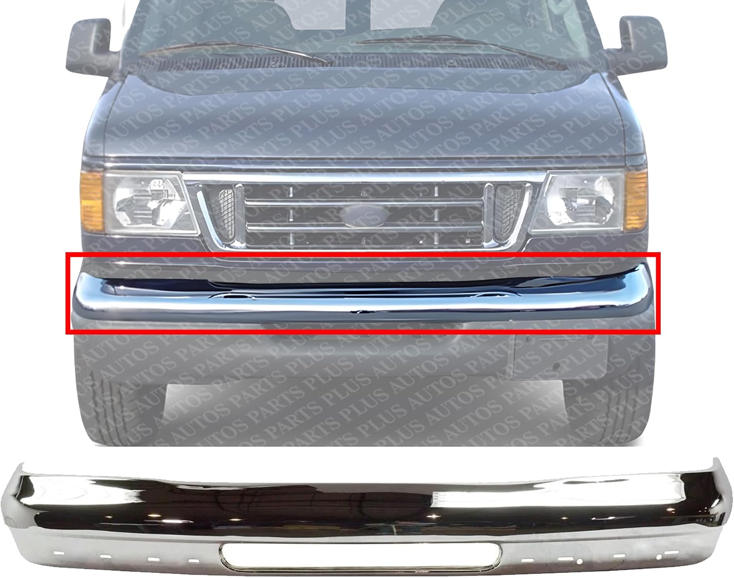 Front Bumper Chrome Steel Direct Replacement Compatible With 1992-2007 Ford E-Series FO1002348 4C2Z17757DA