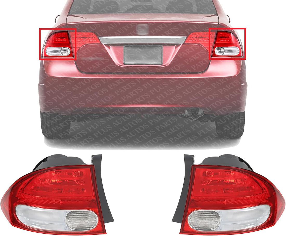 Set Of 2 Tail Light Outer Assembly Lens And Housing Left Driver & Right Passenger Side Direct Replacement Compatible With 2009-2011 Honda Civic HO2818138 HO2819138