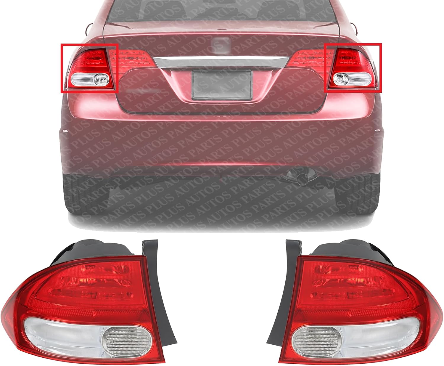 Set Of 2 Tail Light Outer Assembly Lens And Housing Left Driver & Right Passenger Side Direct Replacement Compatible With 2009-2011 Honda Civic HO2818138 HO2819138