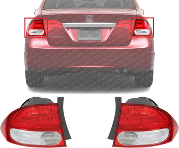 Set Of 2 Tail Light Outer Assembly Lens And Housing Left Driver & Right Passenger Side Direct Replacement Compatible With 2009-2011 Honda Civic HO2818138 HO2819138