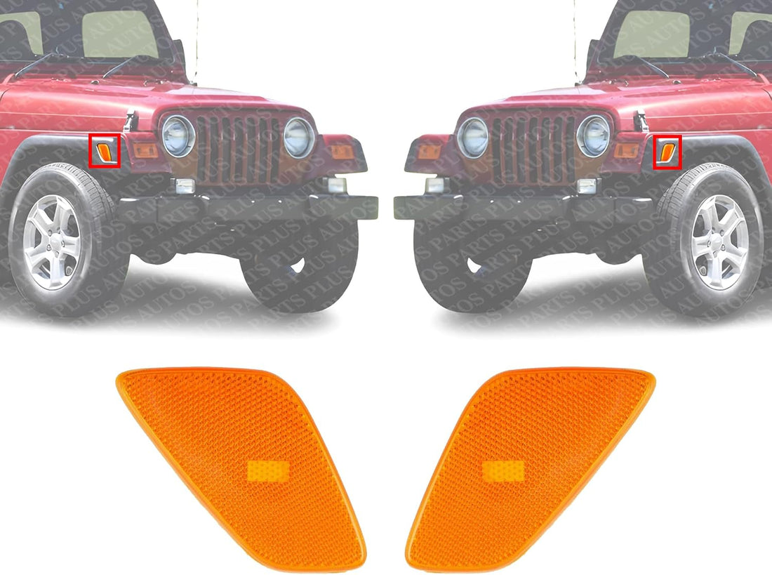 Set Of 2 Front Side-Marker Lamp Lens And Housing Right Passenger & Left Driver Side Direct Replacement Compatible With 1997-2006 Jeep Wrangler CH2550120 CH2551120 55155629AC