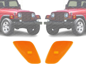 Set Of 2 Front Side-Marker Lamp Lens And Housing Right Passenger & Left Driver Side Direct Replacement Compatible With 1997-2006 Jeep Wrangler CH2550120 CH2551120 55155629AC