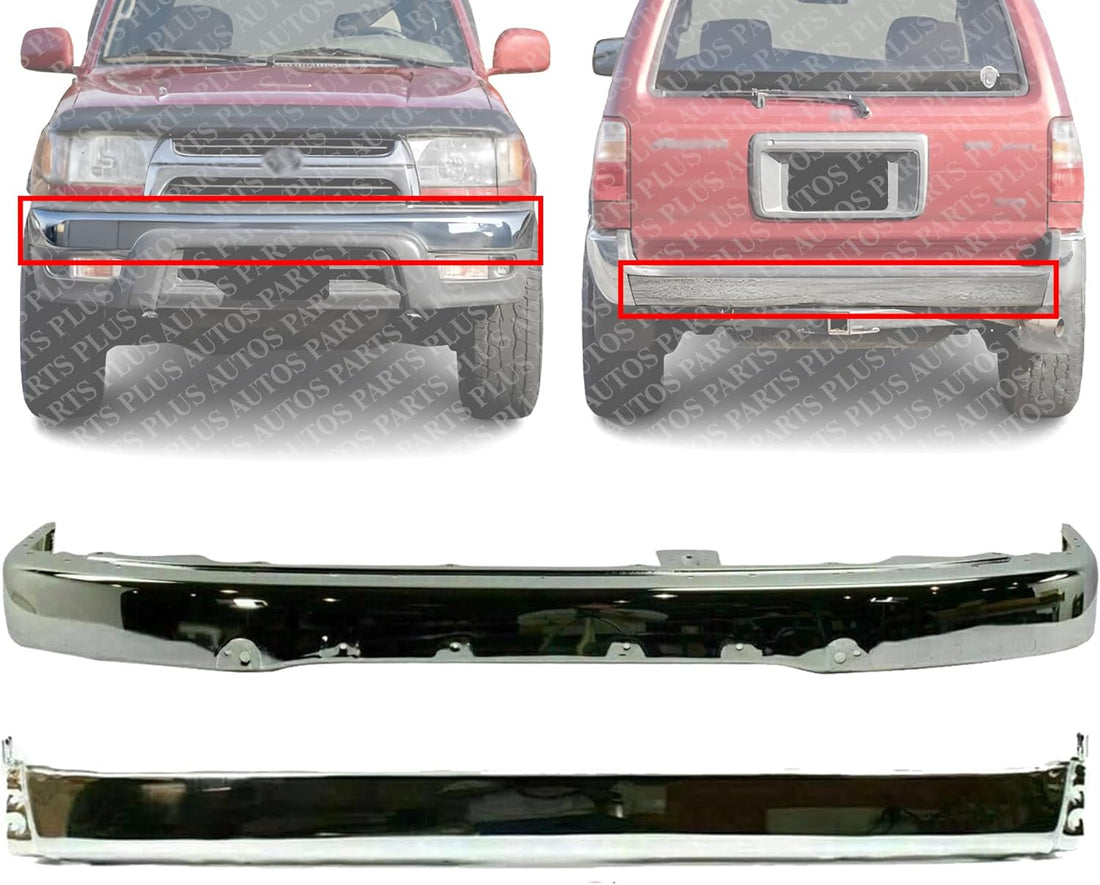 AUTOS PARTS PLUS Front & Rear Bumper Chrome Steel Direct Replacement Compatible With 1999-2002 Toyota 4Runner TO1002168 TO1102228 5210135660 5210535360
