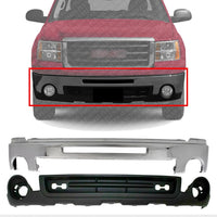 AUTOS PARTS PLUS Front Bumper Face Bar Chrome Steel With Air Hole + Lower Valance Textured With Fog Light Holes Direct Replacement Compatible With GMC Sierra 1500 2007-2013 GM1002834 GM1015100