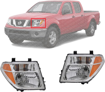 Set Of 2 Front Head Light Assembly Plastic Left Driver & Right Passenger Side Direct Replacement Compatible With 2005-2008 Nissan Frontier / 2005-2007 Pathfinder NI2502157 NI2503157