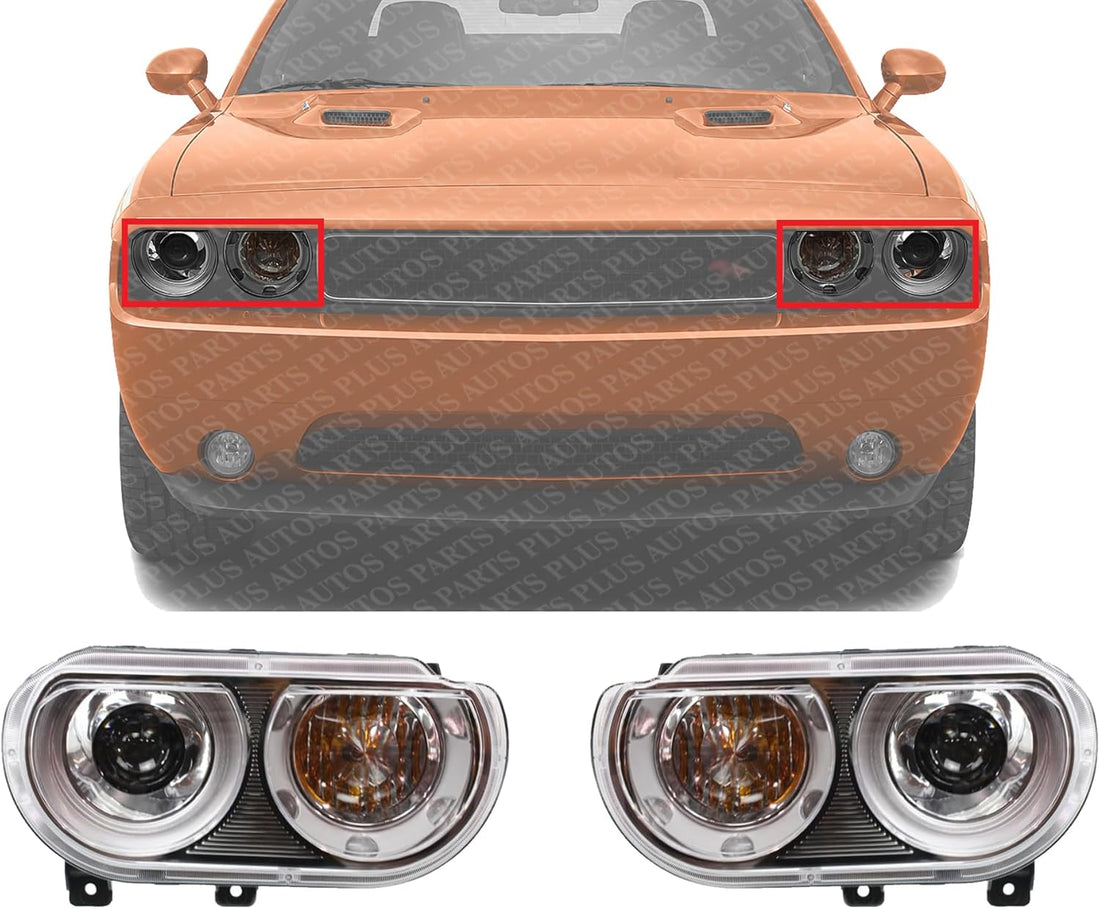 Set Of 2 Front Head Light Lens And Housing Right Passenger & Left Driver Side Direct Replacement Compatible With 2008-2014 Dodge Challenger CH2503219 CH2502219 5028778AB 5028779AB