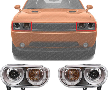 Set Of 2 Front Head Light Lens And Housing Right Passenger & Left Driver Side Direct Replacement Compatible With 2008-2014 Dodge Challenger CH2503219 CH2502219 5028778AB 5028779AB