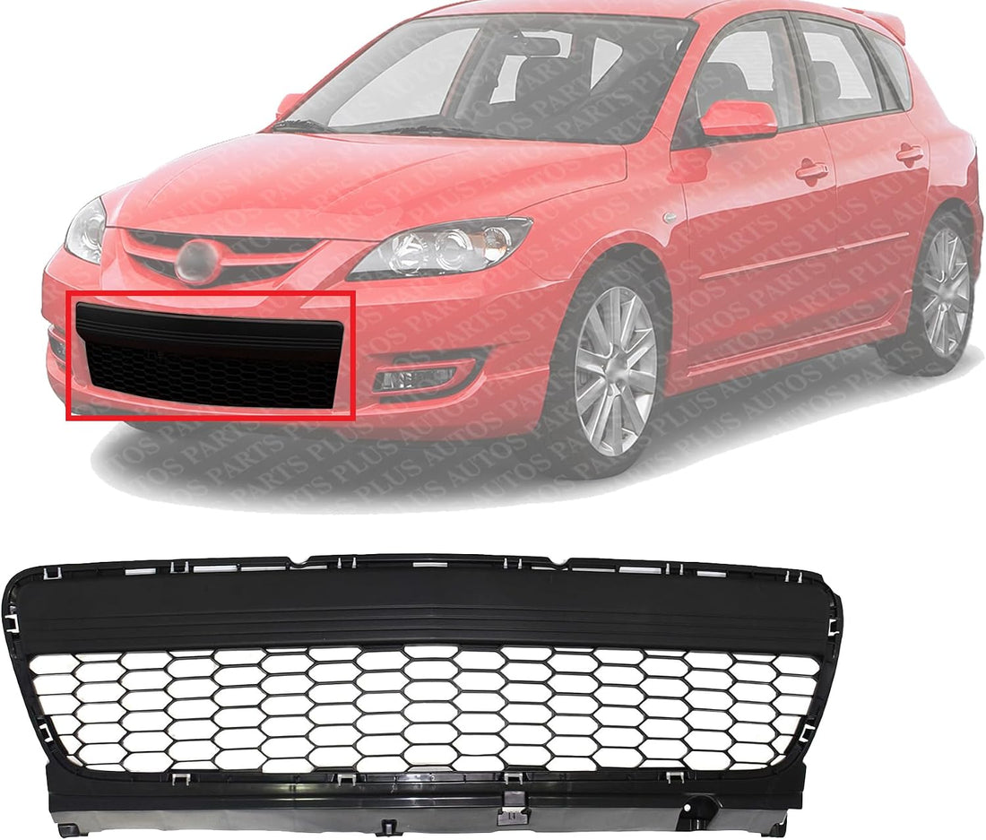 Front Bumper Grille Primed Plastic Direct Replacement Compatible With 2007-2009 Mazda 3 MA1036106 BS4N501T0C