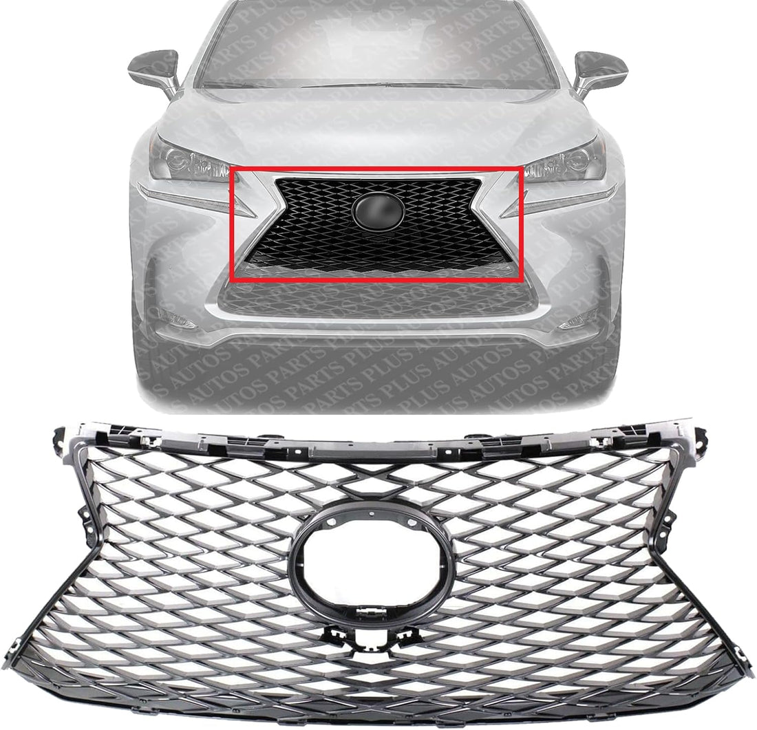 Front Grille Painted Silver Shell and Insert Direct Replacement Compatible With 2015-2017 Lexus NX200t LX1200173 5311178060