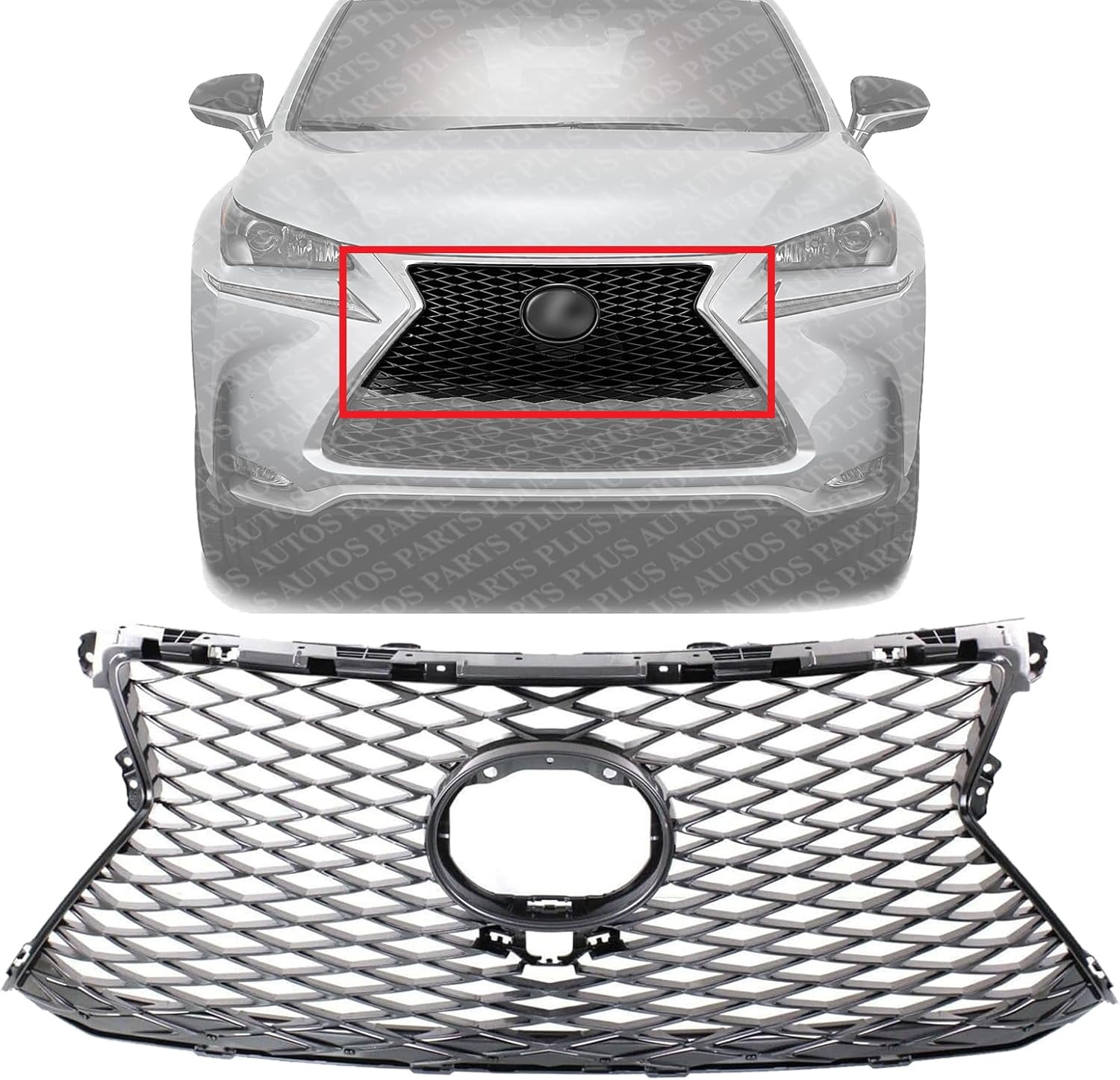 Front Grille Painted Silver Shell and Insert Direct Replacement Compatible With 2015-2017 Lexus NX200t LX1200173 5311178060