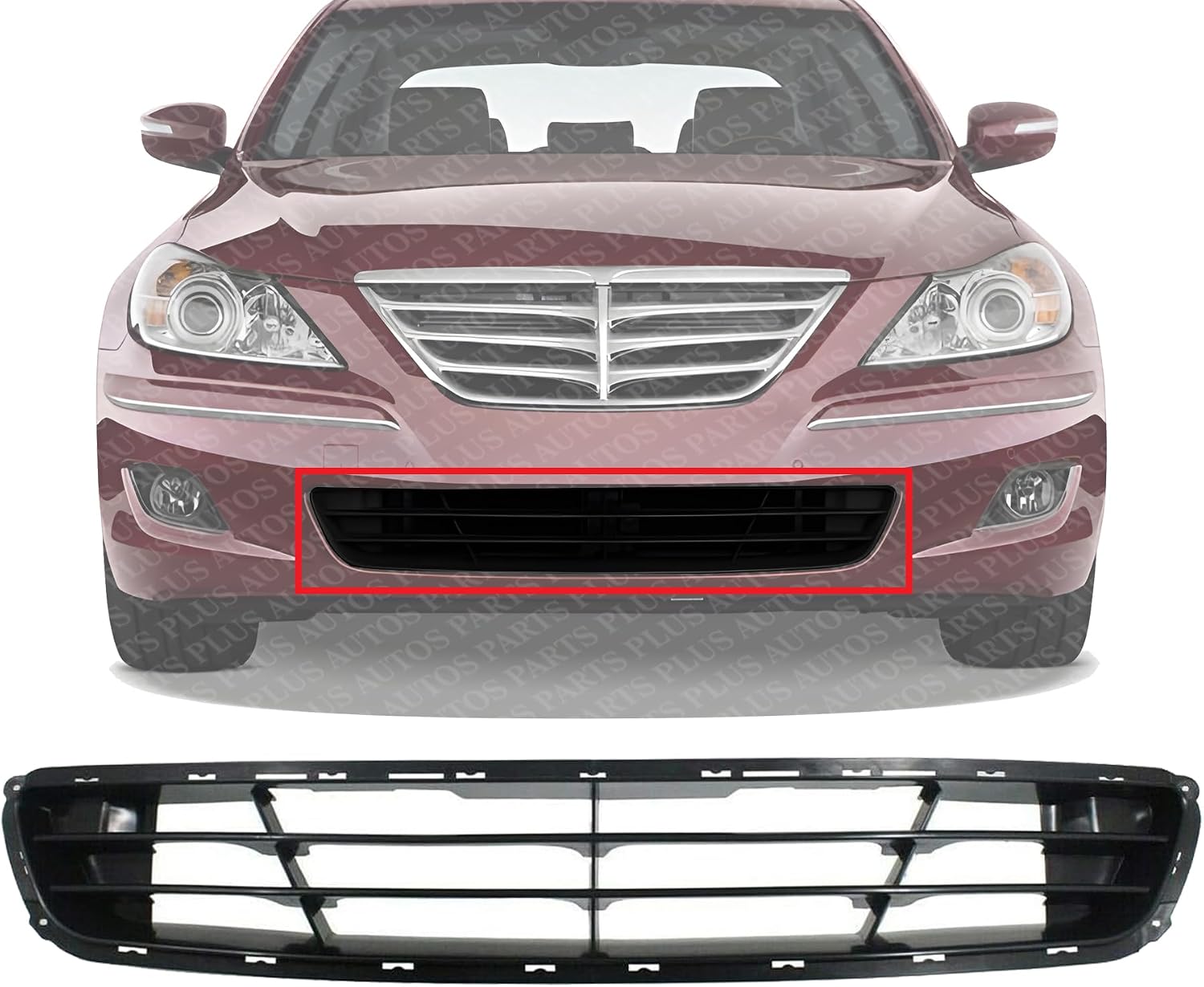Front Bumper Lower Grille Plastic Without Adaptive Cruise Control Direct Replacement Compatible With 2009-2010 Hyundai Genesis HY1036117 865613M000