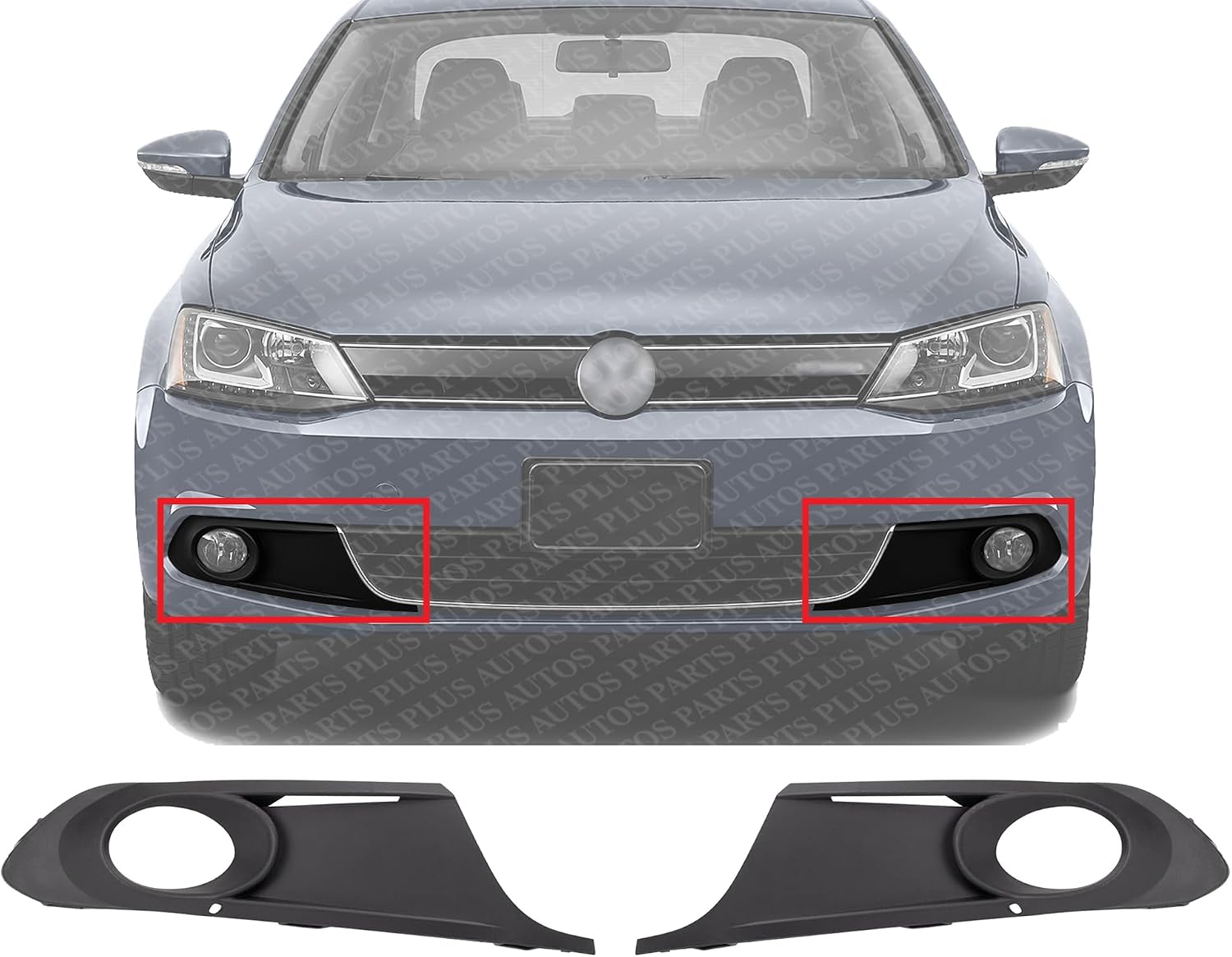 Set Of 2 Front Fog Light Molding Primed Plastic Left Driver & Right Passenger Side Direct Replacement Compatible With 2011-2014 Volkswagen Jetta VW1039120 VW1038120