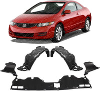 AUTOS PARTS PLUS Front Engine Splash Shield Under Cover + Fender Liners Left Driver & Right Passenger Side Direct Replacement Compatible With 2006-2011 Honda Civic HO1228112 HO1248130 HO1249130