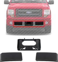Front License Plate Bracket + Bumper Molding Textured Left Driver & Right Passenger Side Direct Replacement Compatible with 2009-2014 Ford F-150 FO1053100 FO1068134 9L3Z17A385A