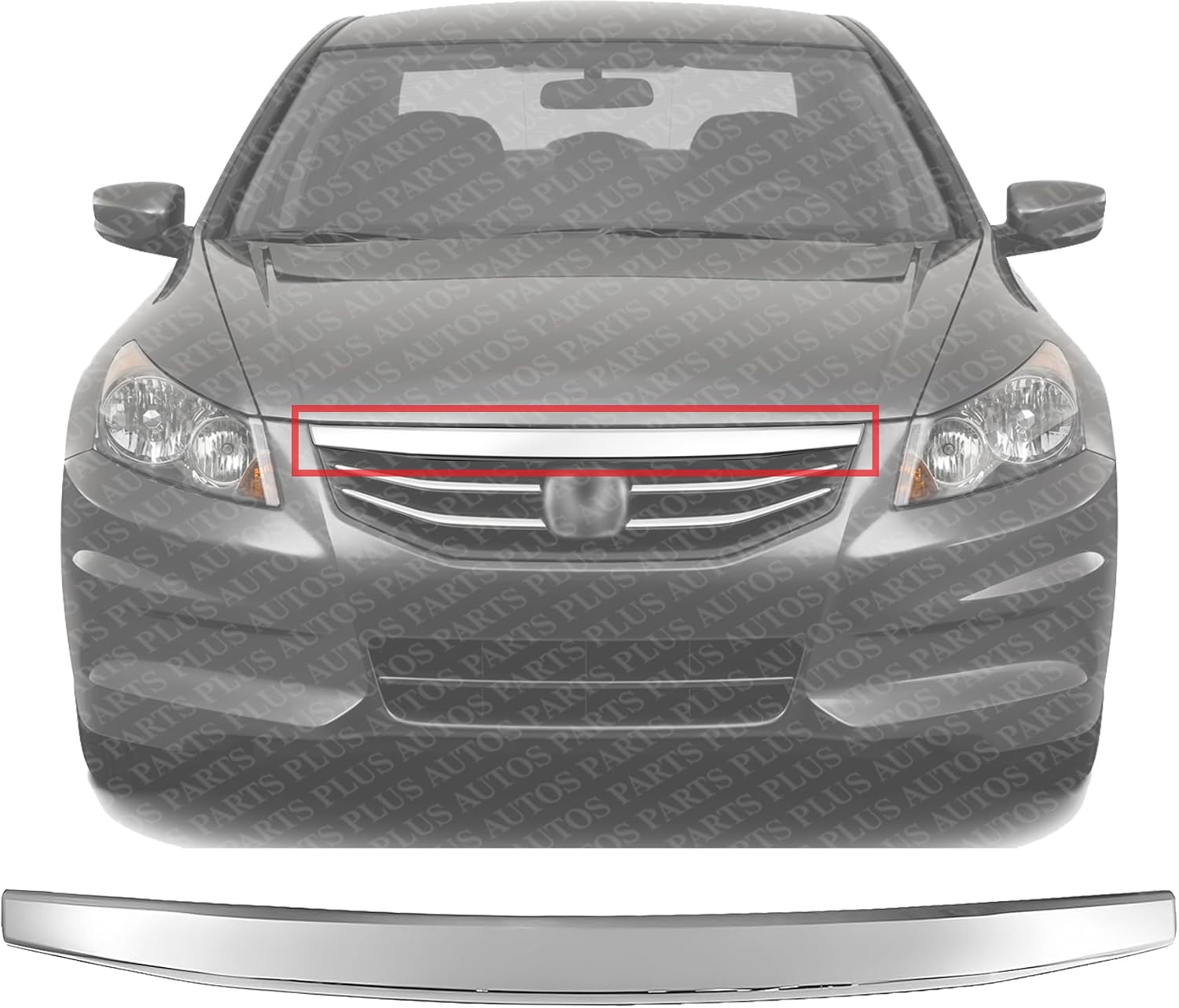 Front Upper Grille Molding Chrome Direct Replacement Compatible With 2011-2012 Honda Accord HO1210132 71125TA0A11