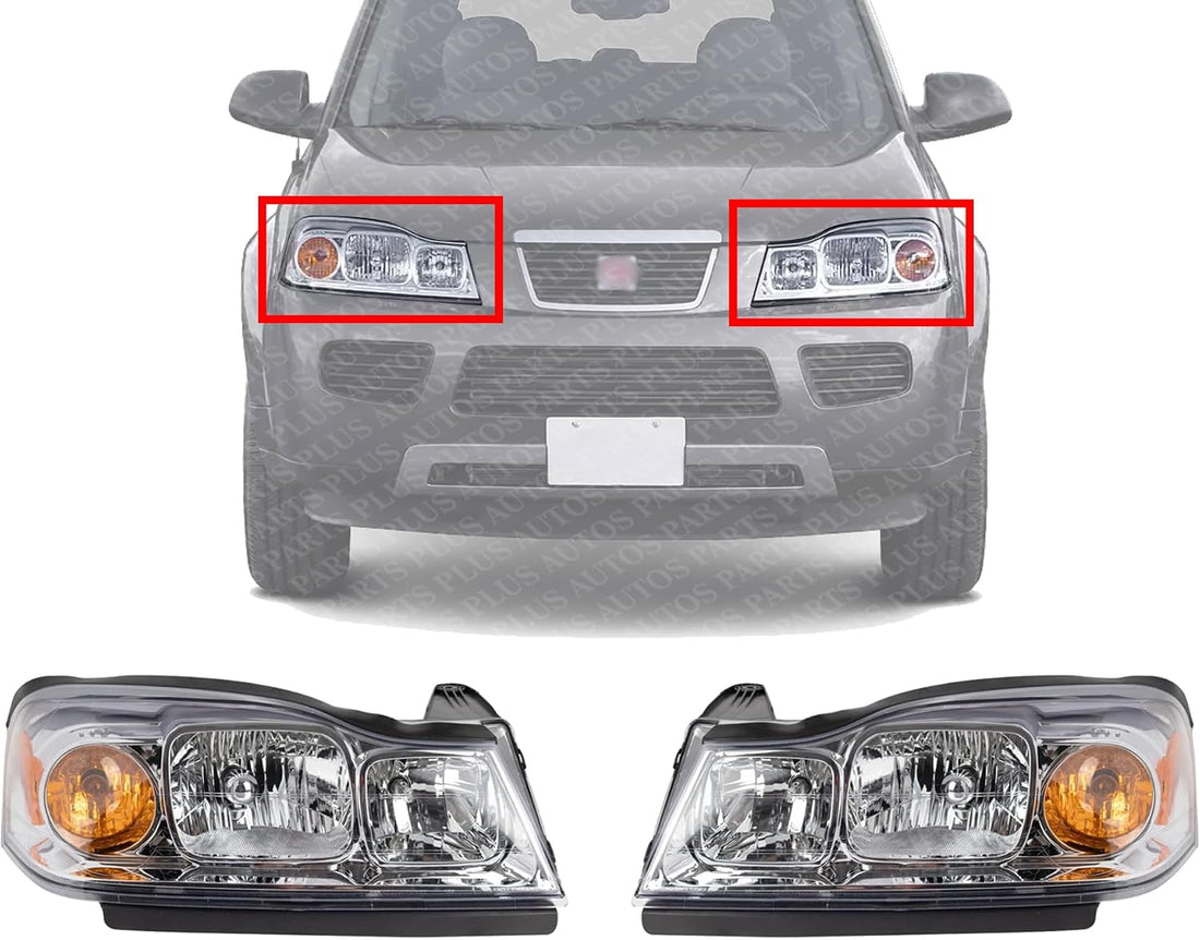 Set Of 2 Front Head Light Assembly Halogen Left Driver & Right Passenger Side Direct Replacement Compatible With 2006-2007 Saturn Vue GM2518143 GM2519143 15877671 15877672