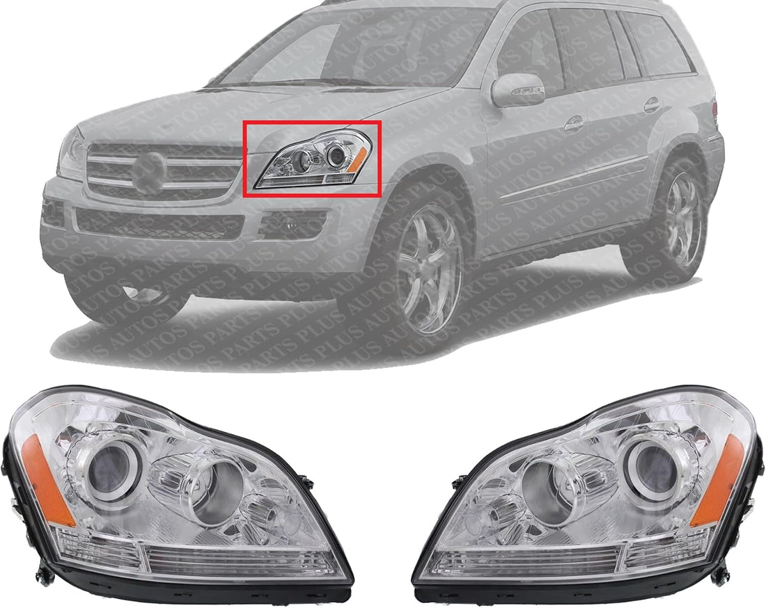 Set Of 2 Front Head Light Assembly Halogen Right Passenger And Left Driver Side Direct Replacement Compatible With 2007-2012 Mercedes Benz GL-Class MB2503202 MB2502202 1648204859