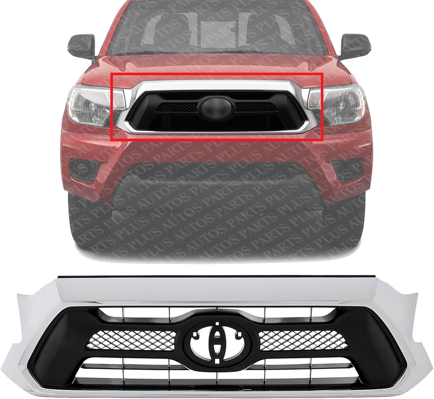 Front Grille Assembly Chrome Shell With Primed Insert Plastic Direct Replacement Compatible With 2012-2015 Toyota Tacoma TO1200351 5310004491