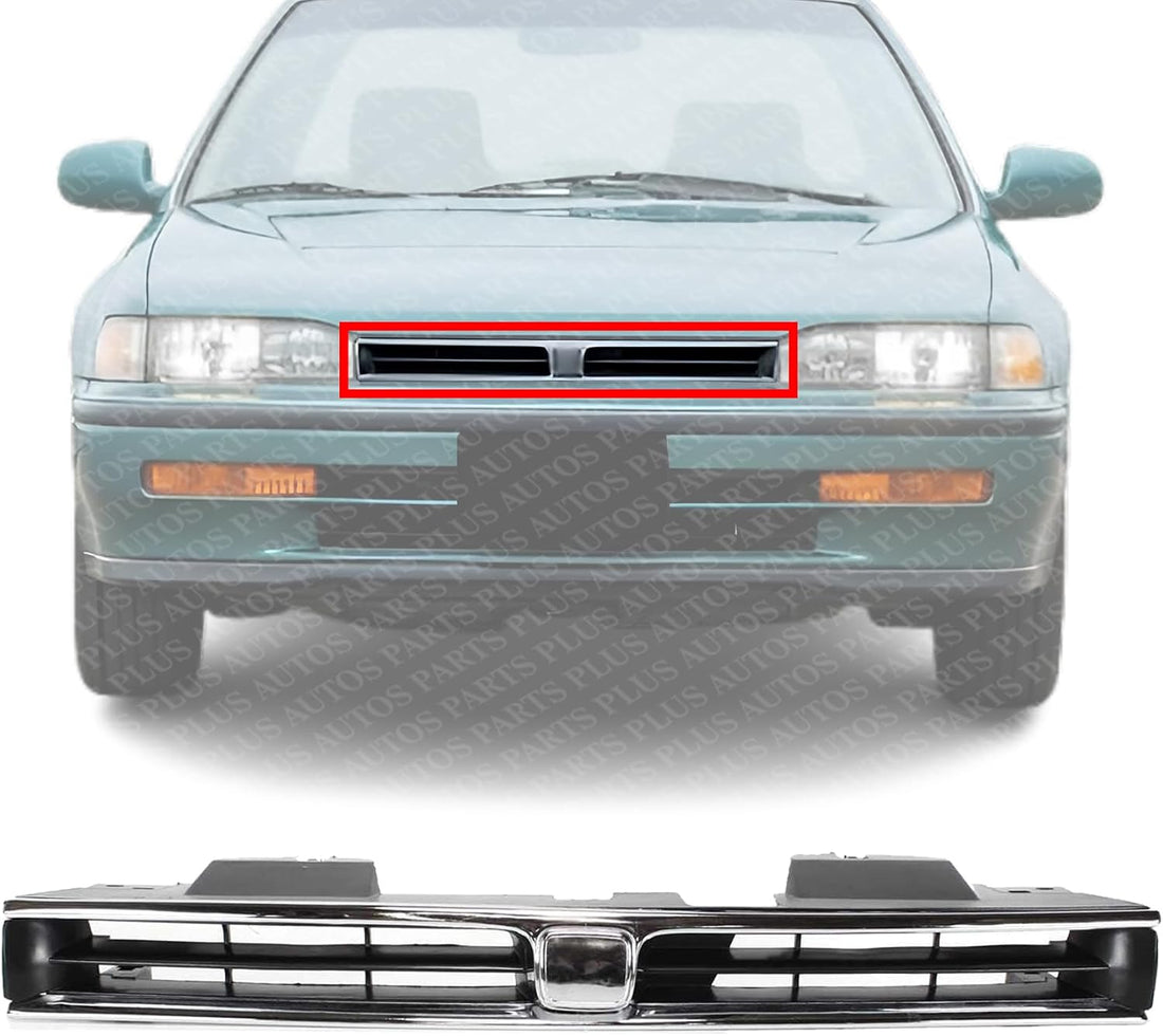 Front Grille Chrome Shell With Primed Insert Plastic Direct Replacement Compatible With 1992-1993 Honda Accord HO1200120 75101SM4901