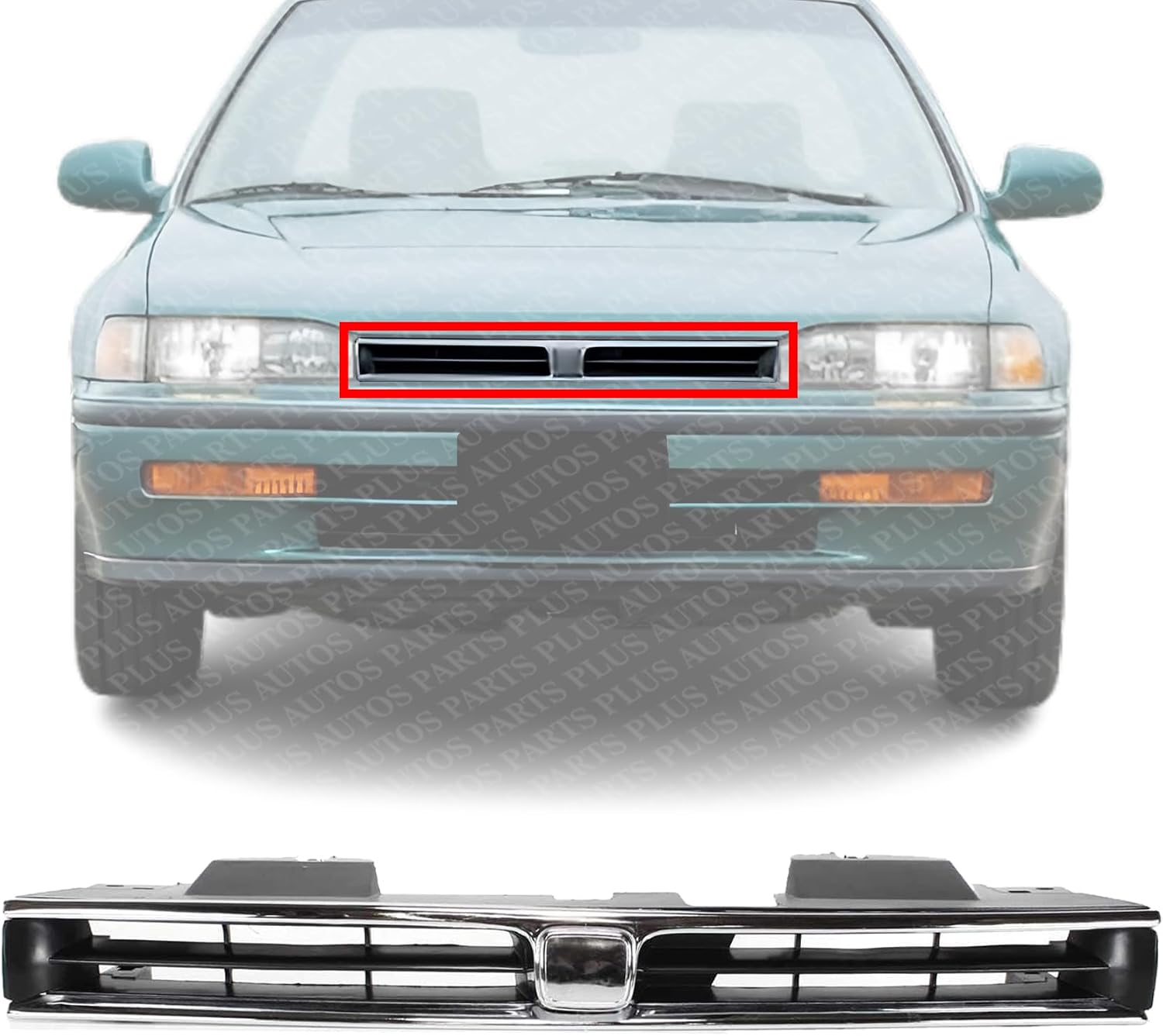 Front Grille Chrome Shell With Primed Insert Plastic Direct Replacement Compatible With 1992-1993 Honda Accord HO1200120 75101SM4901