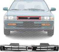 Front Grille Chrome Shell With Primed Insert Plastic Direct Replacement Compatible With 1992-1993 Honda Accord HO1200120 75101SM4901