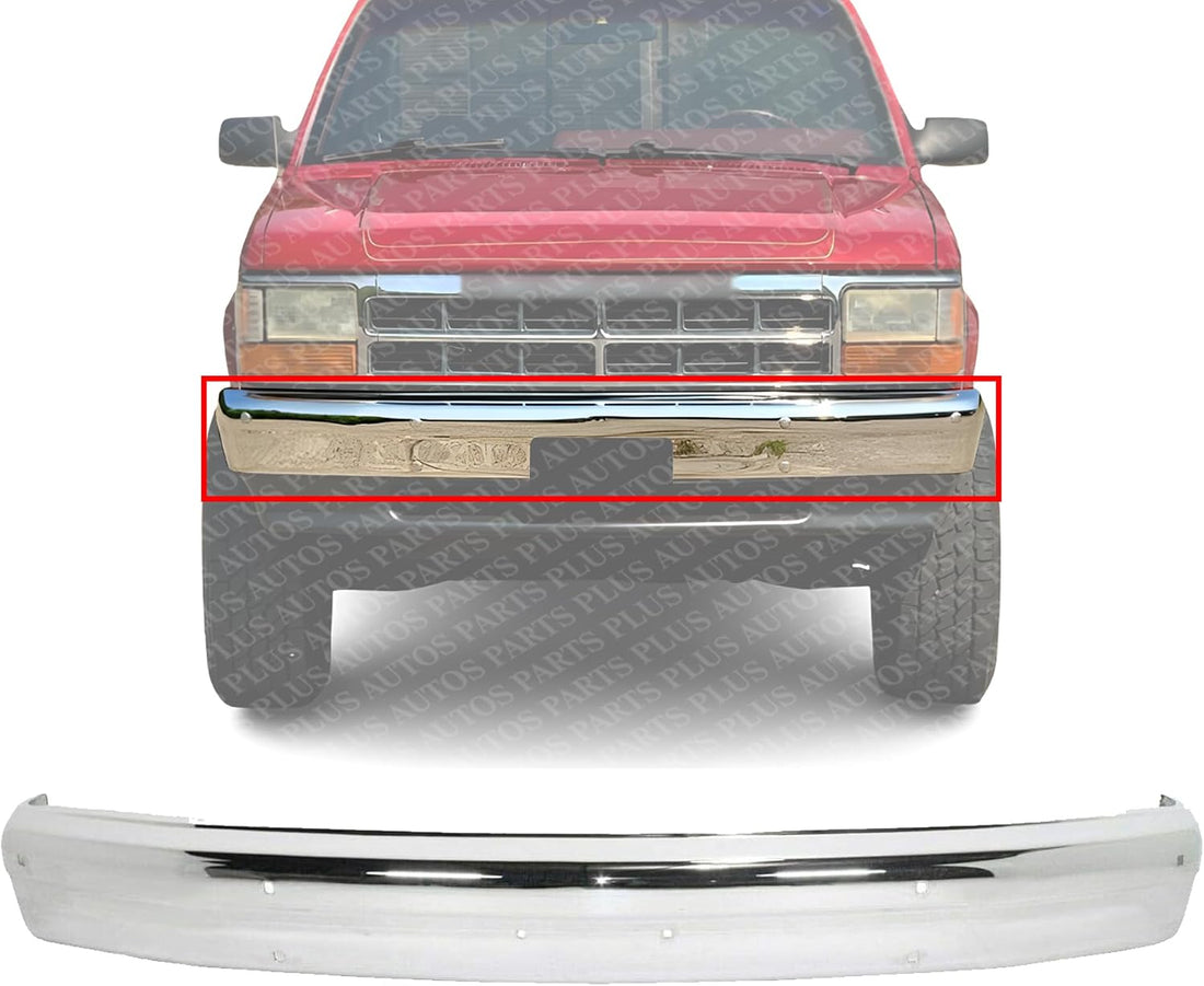 Front Bumper Face Bar Chrome Without Molding Holes Direct Replacement Compatible With 1991-1996 Dodge Dakota CH1002167 55034316