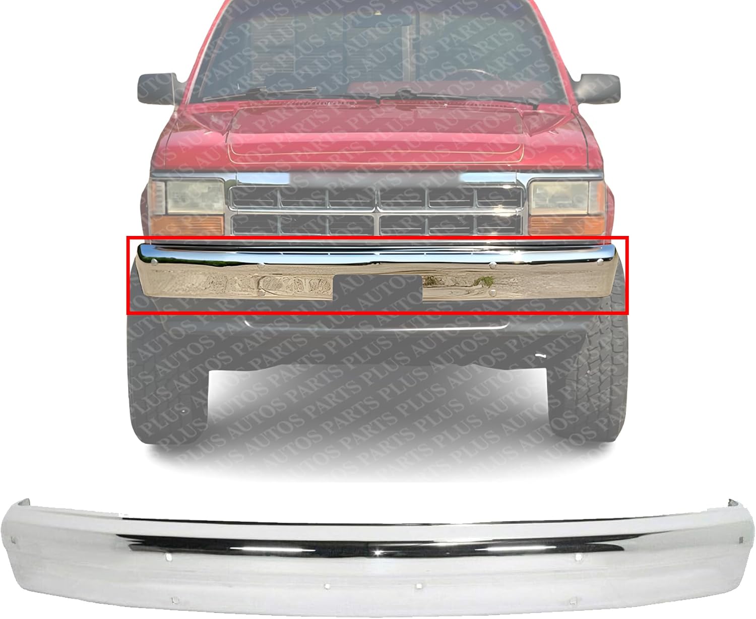 Front Bumper Face Bar Chrome Without Molding Holes Direct Replacement Compatible With 1991-1996 Dodge Dakota CH1002167 55034316