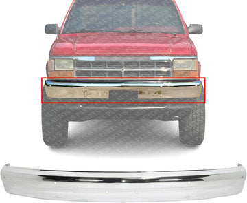 Front Bumper Face Bar Chrome Without Molding Holes Direct Replacement Compatible With 1991-1996 Dodge Dakota CH1002167 55034316