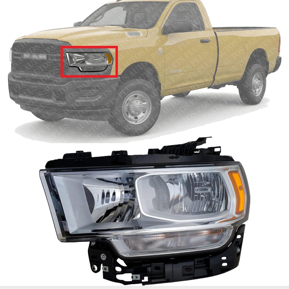 Front Head Light Assembly Left Driver Side Direct Replacement Compatible With 2019-2024 Ram 2500 3500 CH2502334 68360177AE 68360177AD