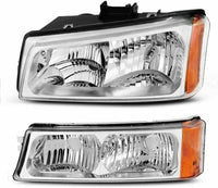 Front Headlights + Signal Light Left Driver & Right Passenger Side Direct Replacement Compatible With 2003-2006 Chevrolet Silverado 1500 2500HD 3500 GM2503224 GM2502224 GM2521185