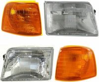 Front Head Lights Assembly + Corner Lamps Left Driver & Right Passenger Side Direct Replacement Compatible With 1993-1997 Ford Ranger FO2502119 FO2503115 FO2521116