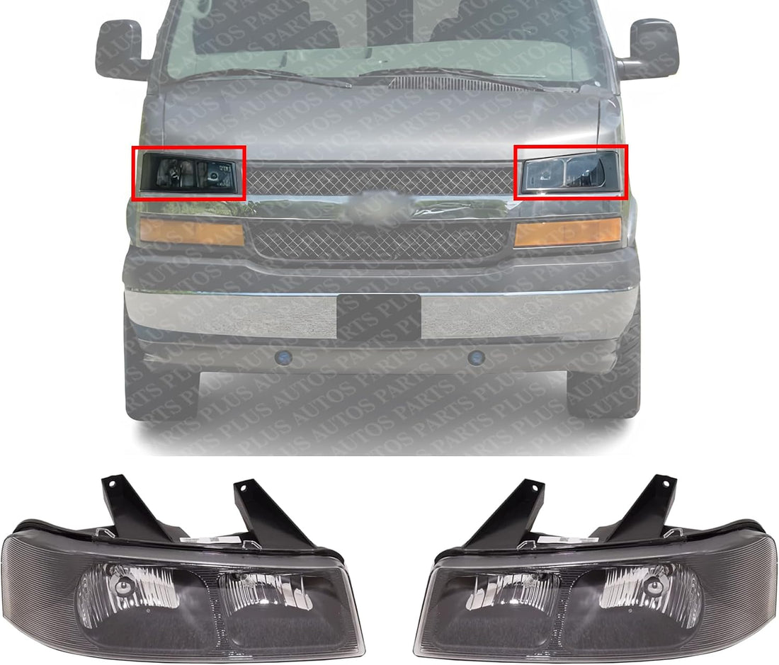 Set Of 2 Front Headlight Assembly Right Passenger & Left Driver Side Direct Replacement Compatible With 2003-2023 Chevrolet Express/GMC Savana Van GM2502233 GM2503233 85577296
