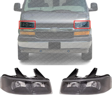 Set Of 2 Front Headlight Assembly Right Passenger & Left Driver Side Direct Replacement Compatible With 2003-2023 Chevrolet Express/GMC Savana Van GM2502233 GM2503233 85577296